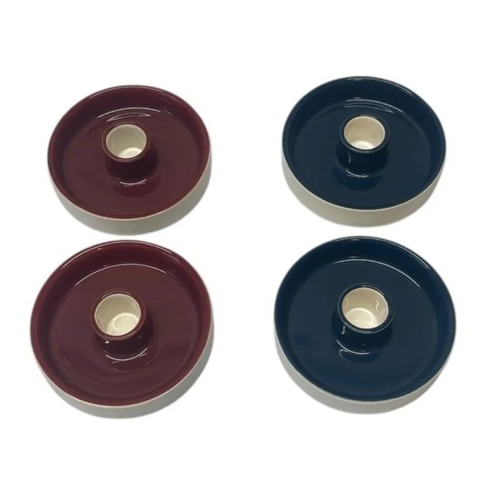 IKEA White Red White Blue Ceramic Candle Holders Set 4